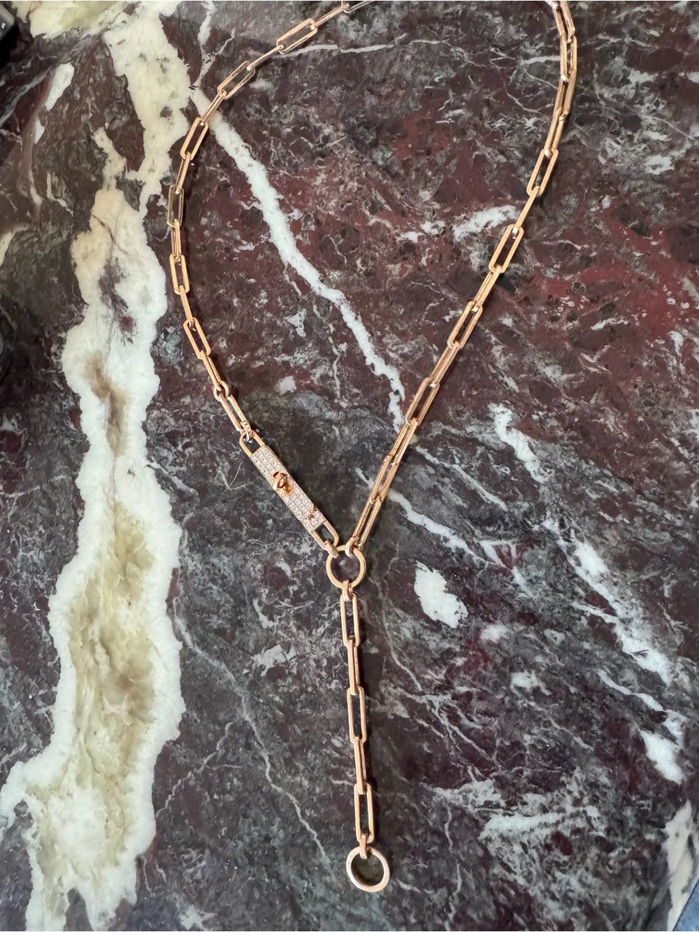 Vermeil Paperclip Link Necklace | CZ Toggle Clasp | Rose Gold Tone